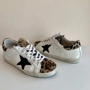 Golden Goose Superstar Leopard Calf Hair Sneakers White, Brown & Black Size 39